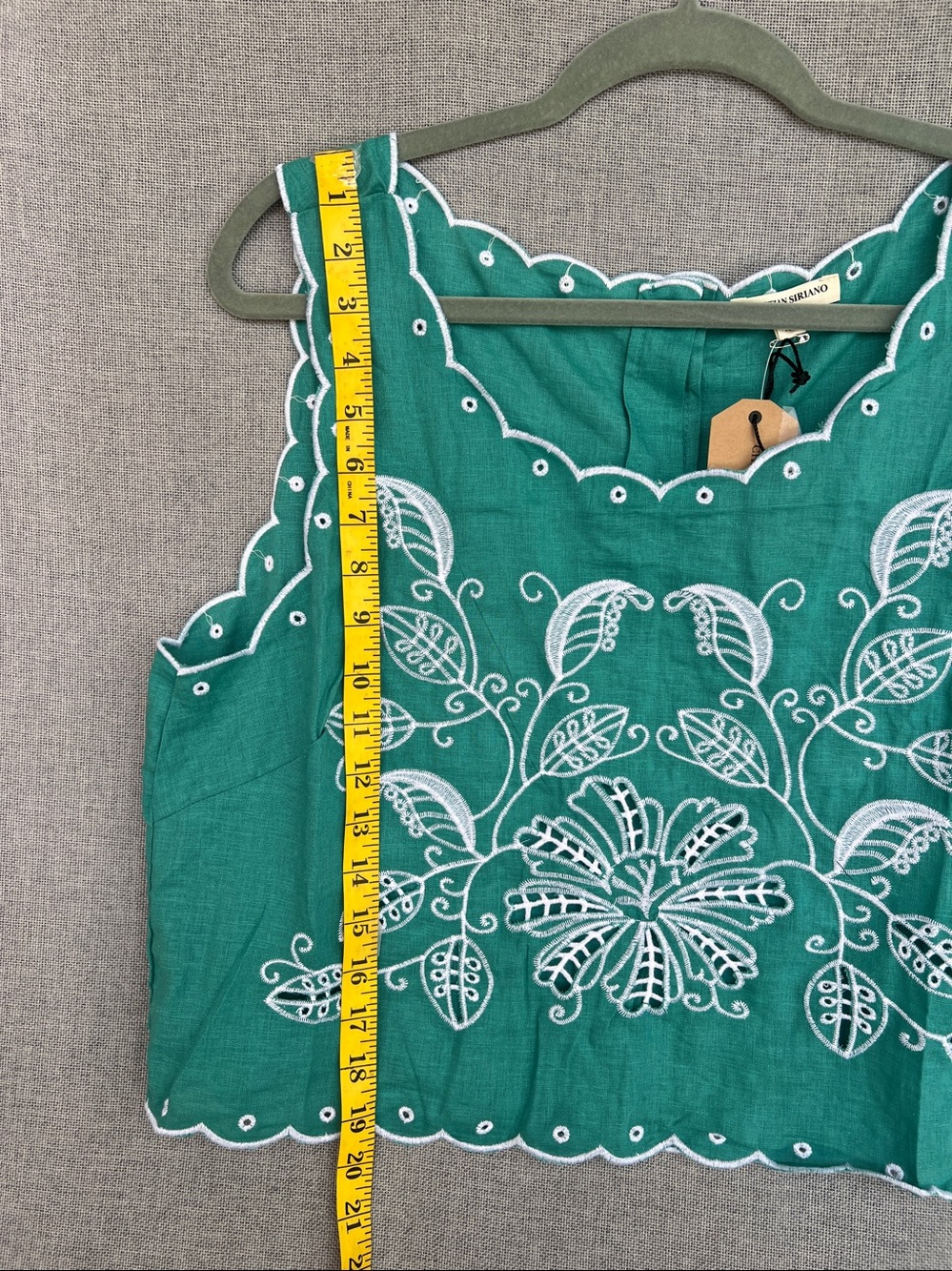 Christian Siriano embroidered eylet scalloped crop top green white size XL NWT - Picture 4 of 10